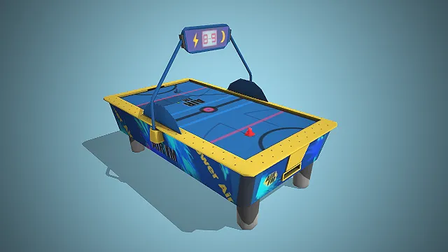 一台蓝黄配色的双人对战的桌上冰球3D模型