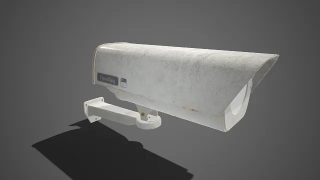 室外监控摄像头  护罩式设计  轻微旧化质感  圆形镜头  安防设备  视频监控