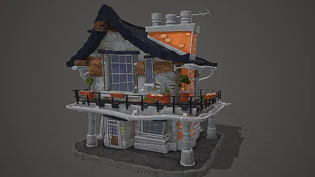 奇幻卡通风格悬浮小屋模型