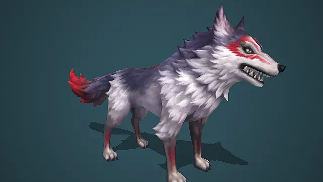 带红色图腾的紫灰色凶狼游戏怪物或坐骑模型