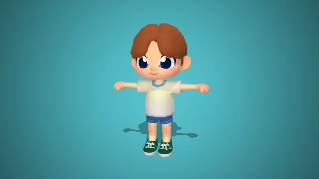 棕发浅蓝装萌系 Q 版男童：青屿小暖男卡通模型