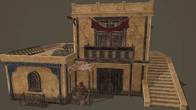 西域风情高低错落商住建筑模型