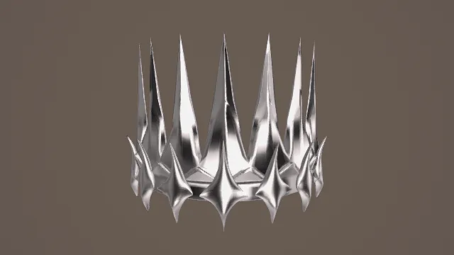 3D卡通风格银灰系尖刺王冠模型，创意设计（3D王冠、卡通风格、卡通奇幻风，王冠设计主题）