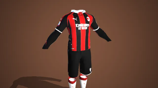 红黑条纹 AC 米兰足球服写实模型