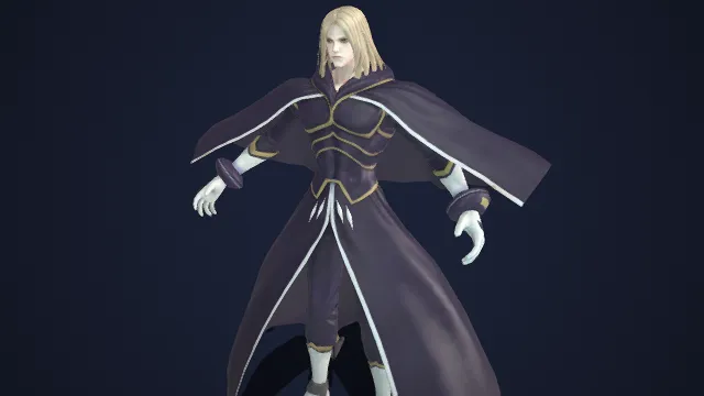 男性角色模型  奇幻法师  金发  清冷气质  紫底金纹长风衣  尖刺装饰  暗黑法师类  魔法格斗