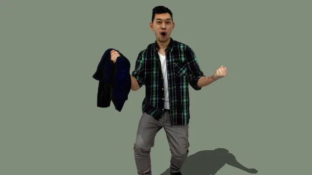 活力休闲风格纹衬衫男性欢呼形象 3D 模型