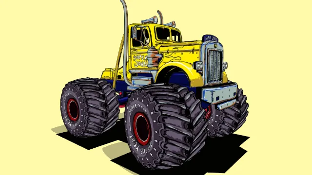 卡通风格大卡车汽车拖车模型