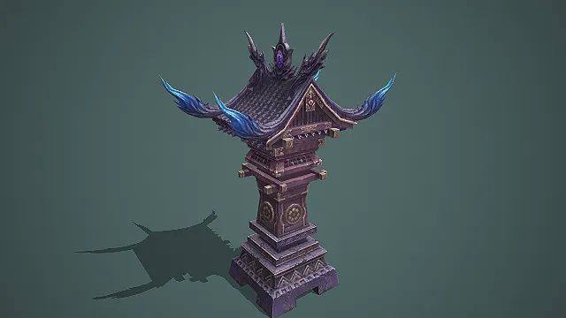 暗黑风带蓝焰装饰的古风石塔