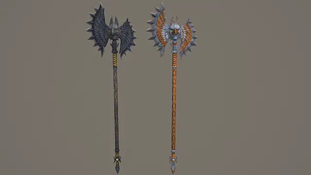 邪能兽纹巨斧套装游戏武器3D模型 