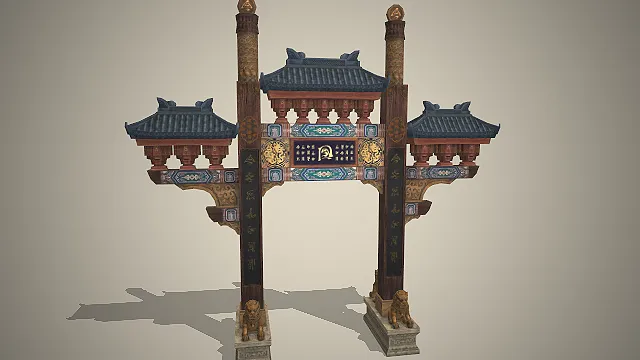 木构牌楼  琉璃彩画  国风古建  牌坊山门