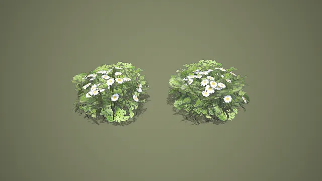 雏菊花丛组合 3D 低多边形户外花卉场景装饰模型