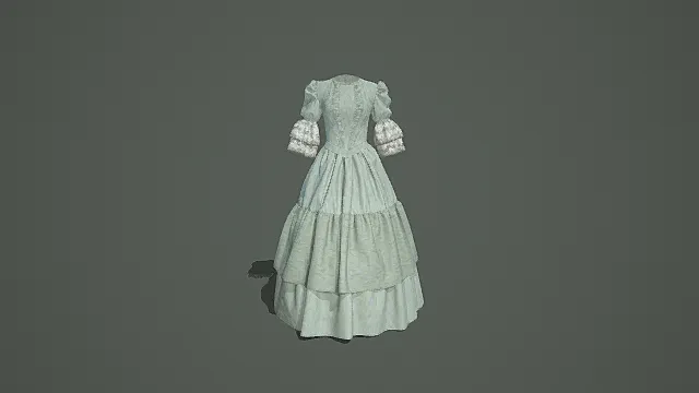 复古优雅设计风格宫廷连衣裙3D服装模型