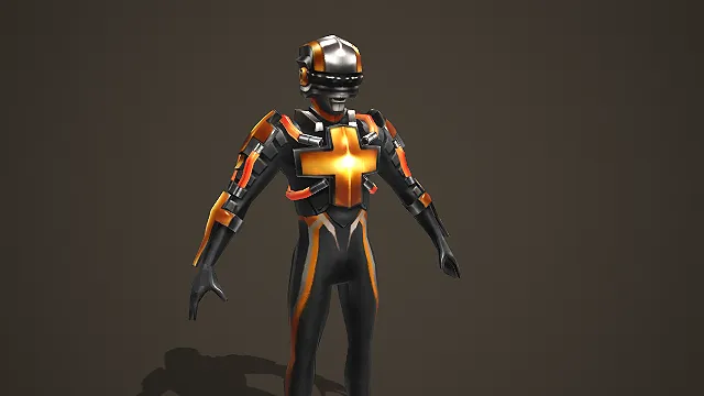 黑橙配色带十字胸甲的科技装甲特摄反派角色模型