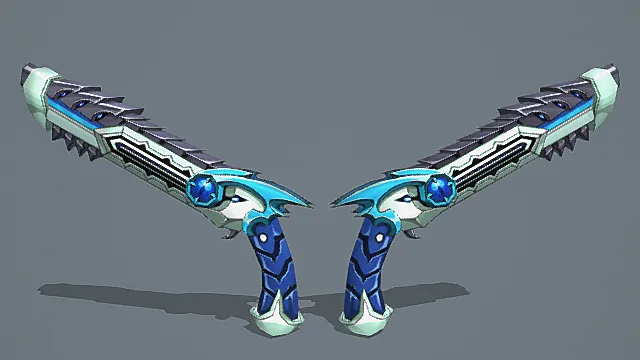 冰系玄幻双持游戏武器3D模型 