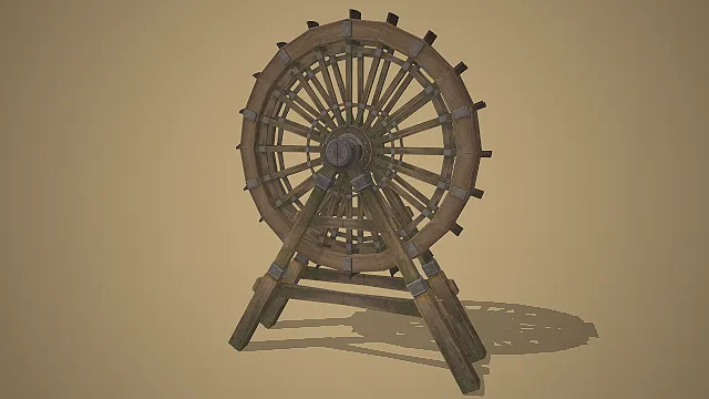 木质水车  复古风格  农耕文明  传统农具  高精度建模