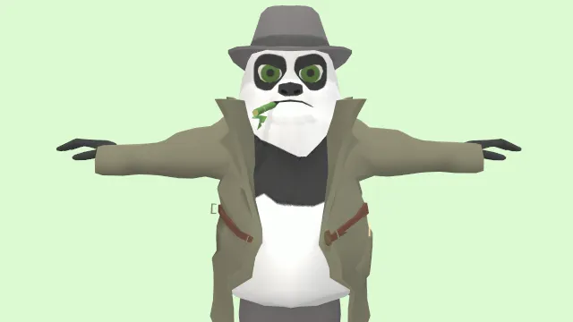 卡通熊猫角色侦探拟人模型动画
