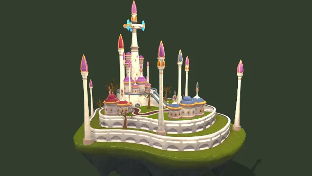 空中城堡建筑场景小岛动画