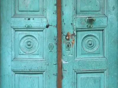 青蓝雕花双开木门