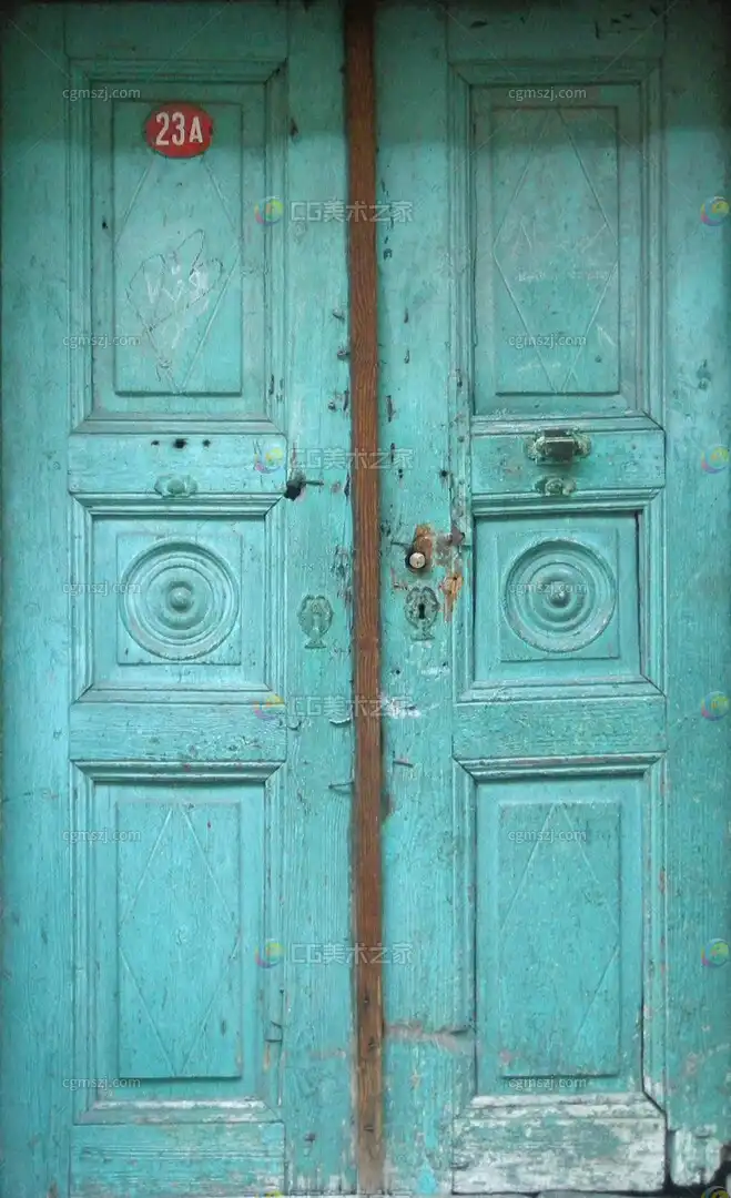 青蓝雕花双开木门