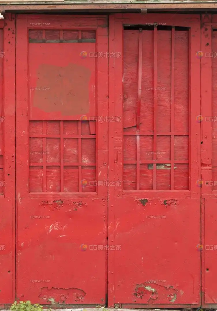 红锈铁格双开木门