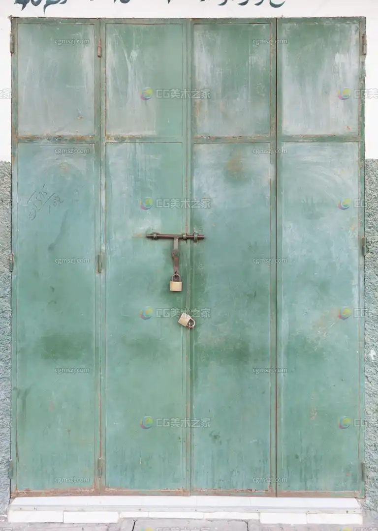 双锁绿锈铁门贴图