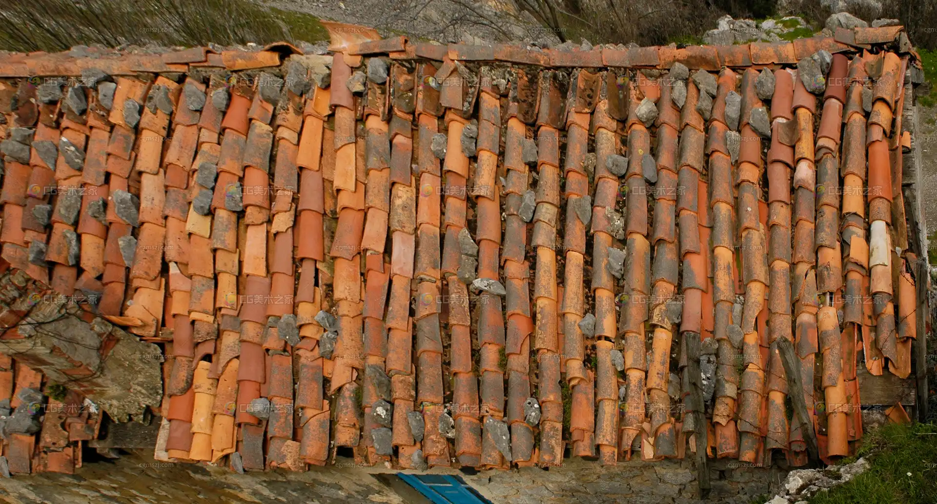 老旧破损屋顶瓦片贴图