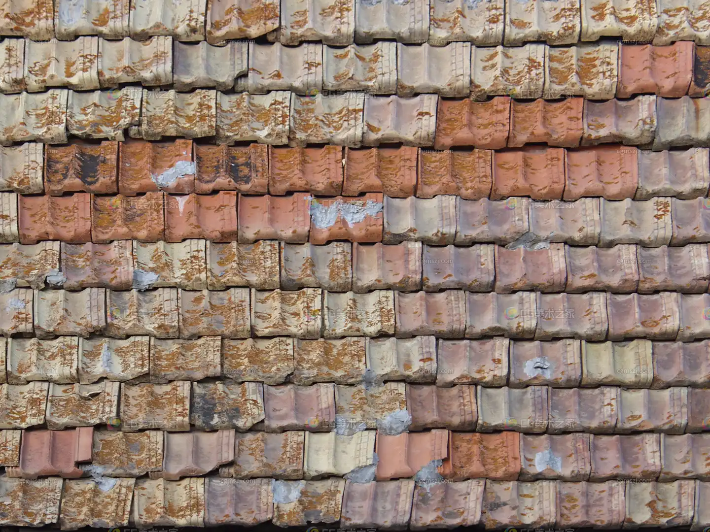 杂色老旧斑驳瓦片屋顶贴图