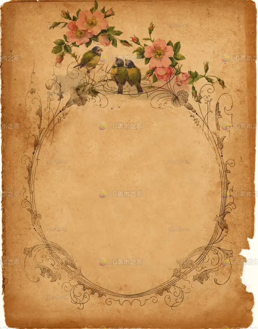 复古花鸟边框纸张贴图