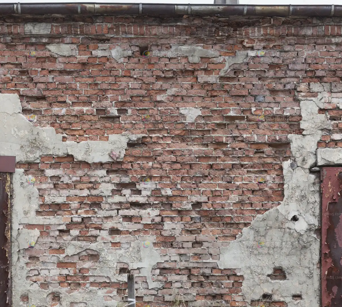 破损水泥红砖墙贴图