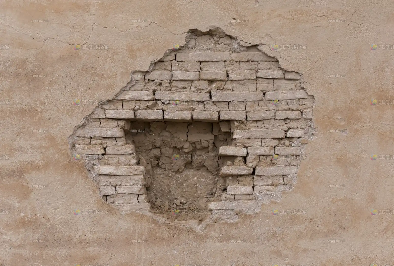 破损白砖墙（露泥灰）贴图