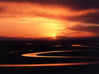 橙红落日河流景观贴图