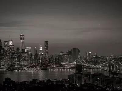 黑白都市夜景河桥贴图