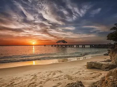 晚霞海滩码头贴图