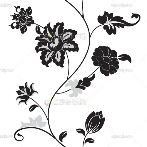 黑白花卉布料纹理贴图