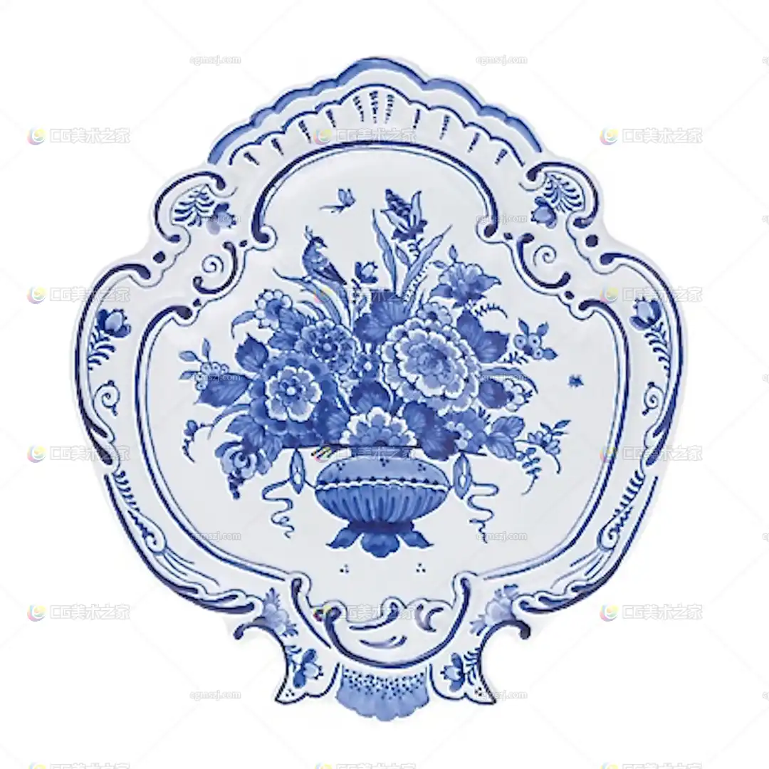 青花瓷花卉盘子贴图