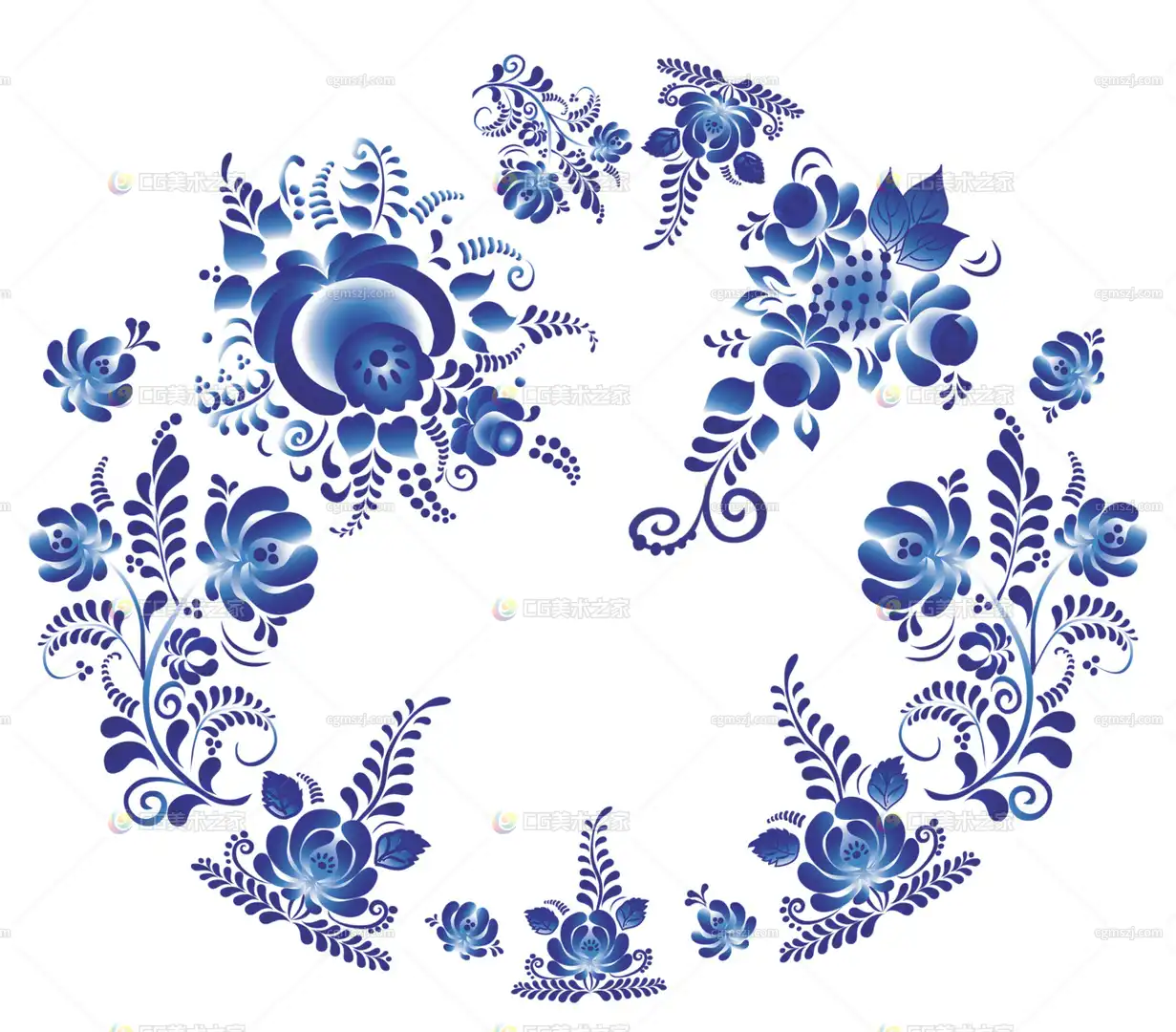 青花花卉纹样贴图