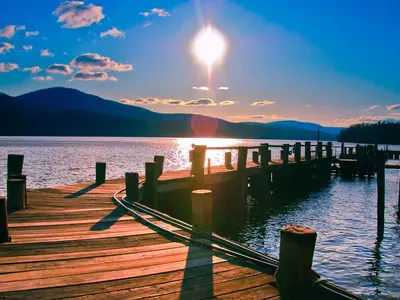 湖畔观景木廊风景贴图