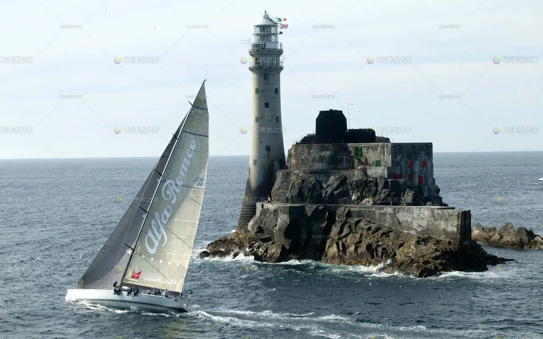 海岛灯塔帆船贴图