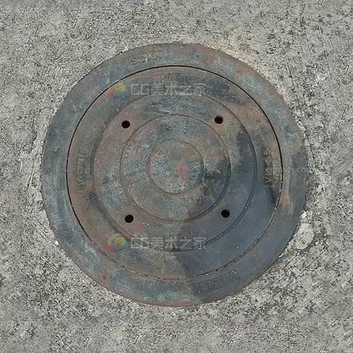 城市生锈金属井盖贴图