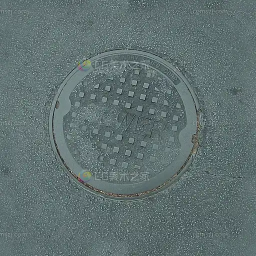 浅灰色方格井盖贴图