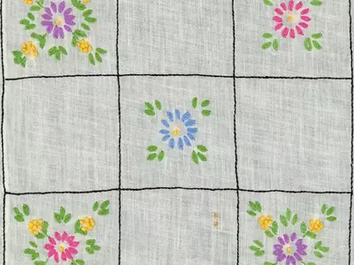 方格花卉刺绣织物贴图