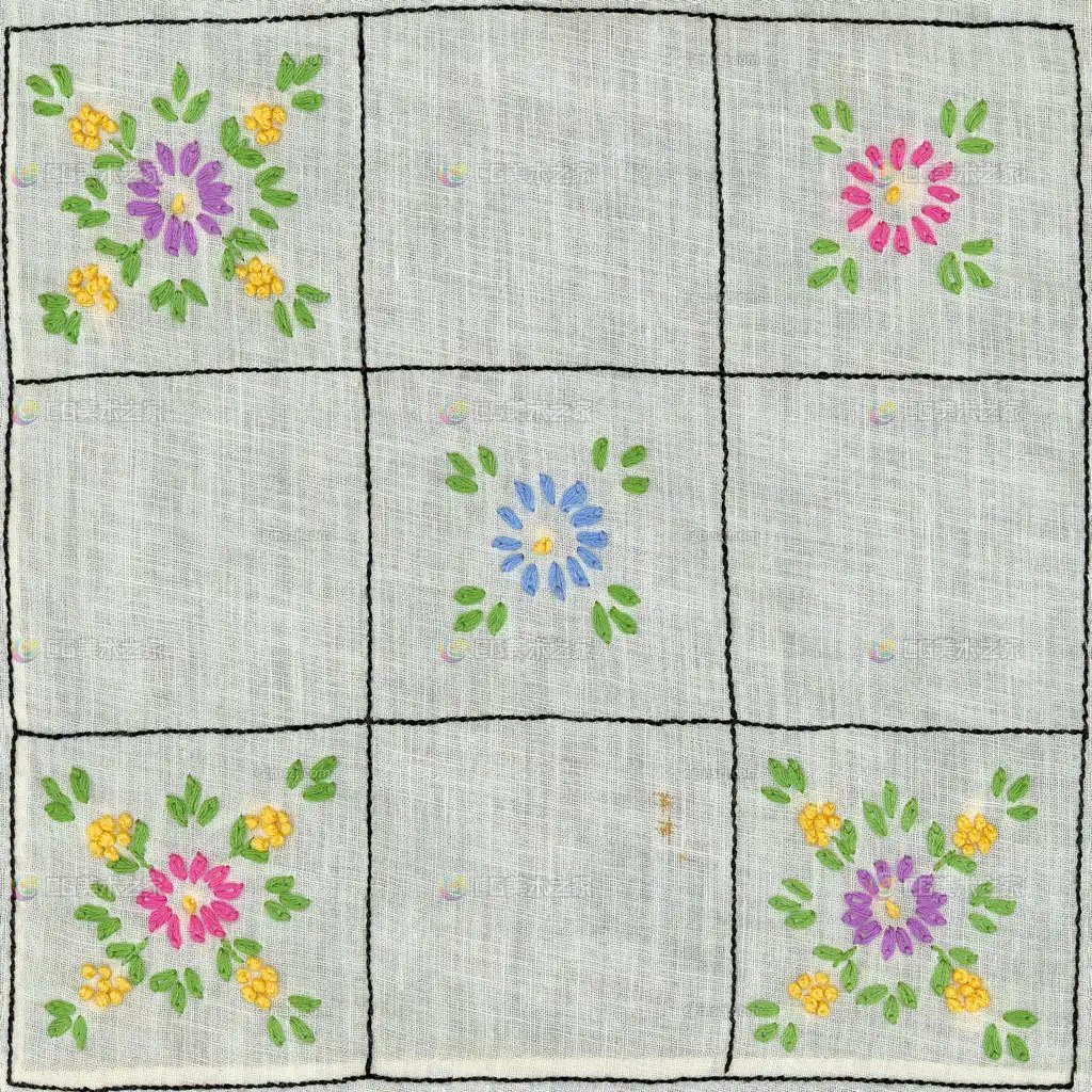 方格花卉刺绣织物贴图