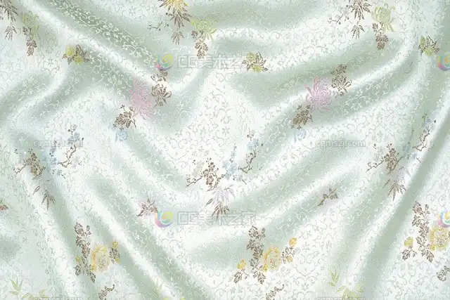 淡绿色花卉纹样丝绸织物贴图