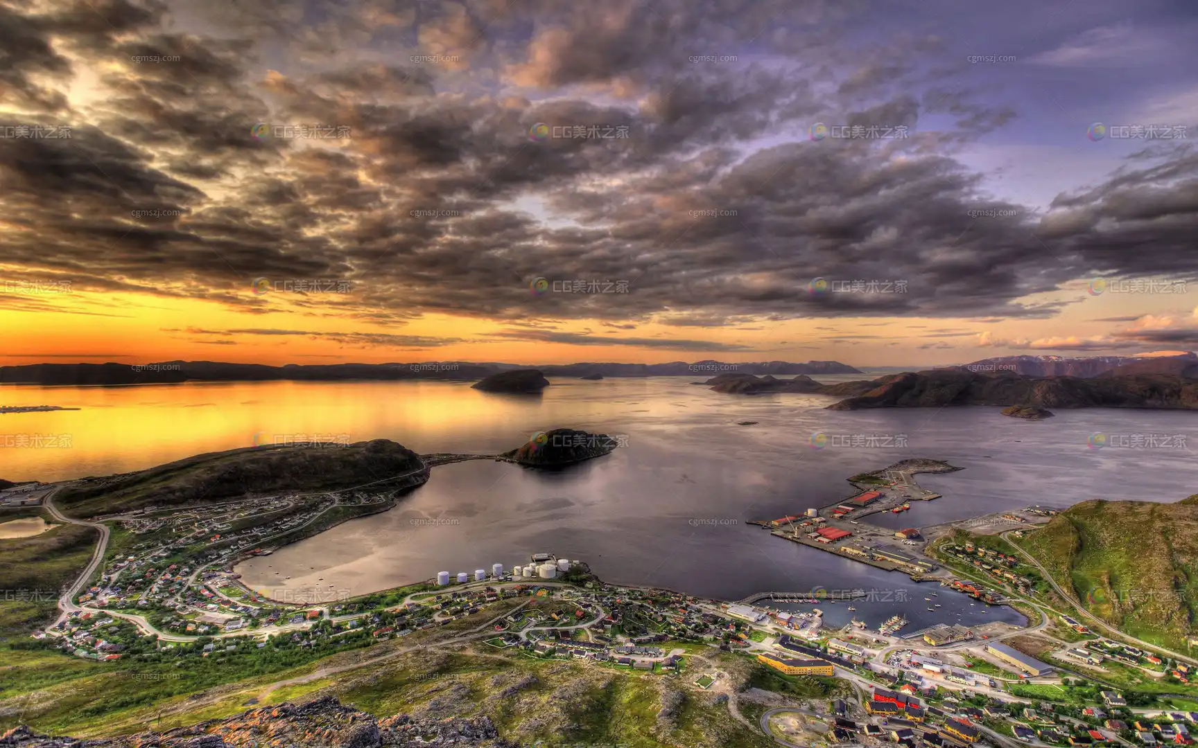 黄昏海湾航拍贴图