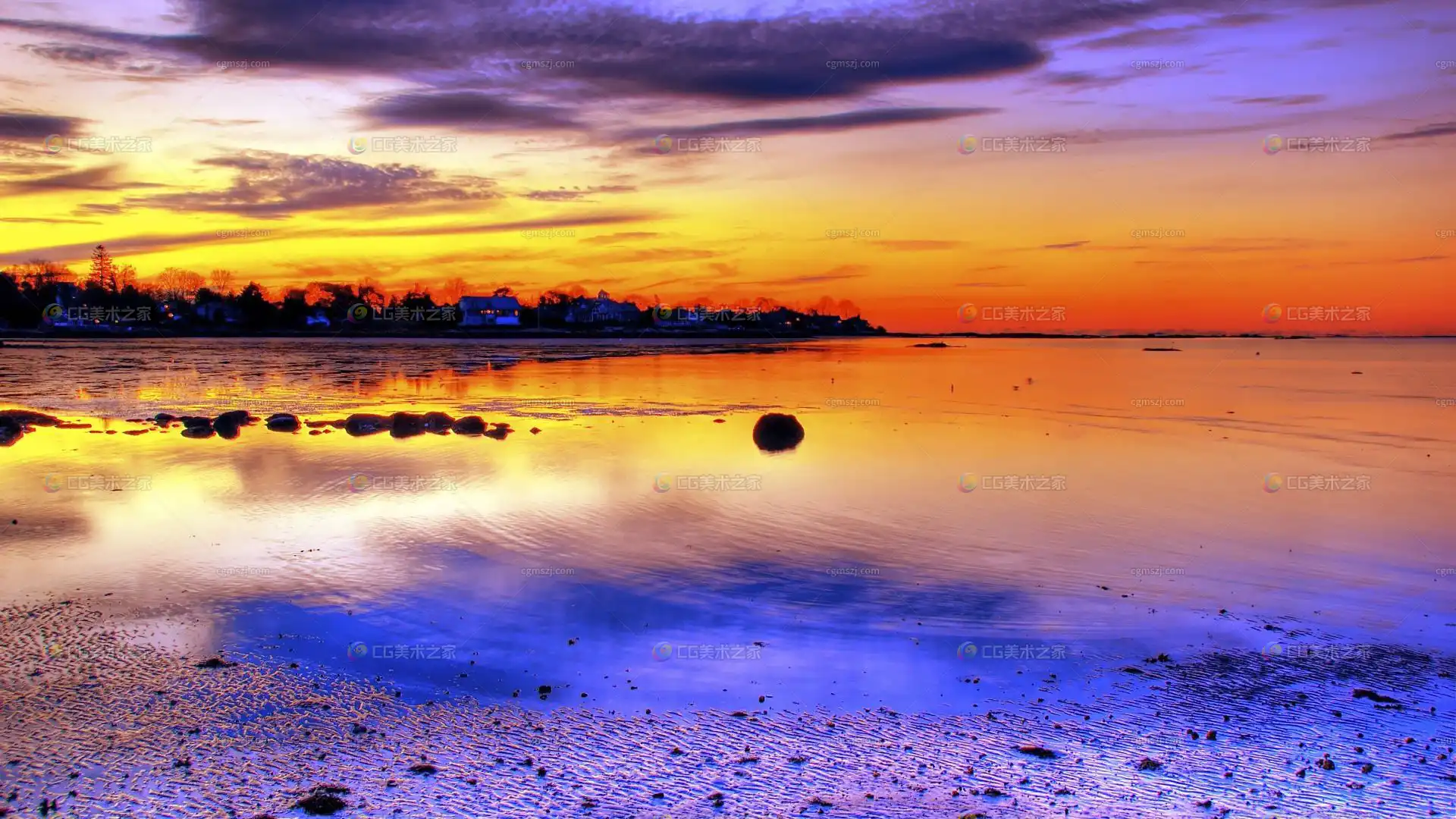 绚丽日落湖景贴图