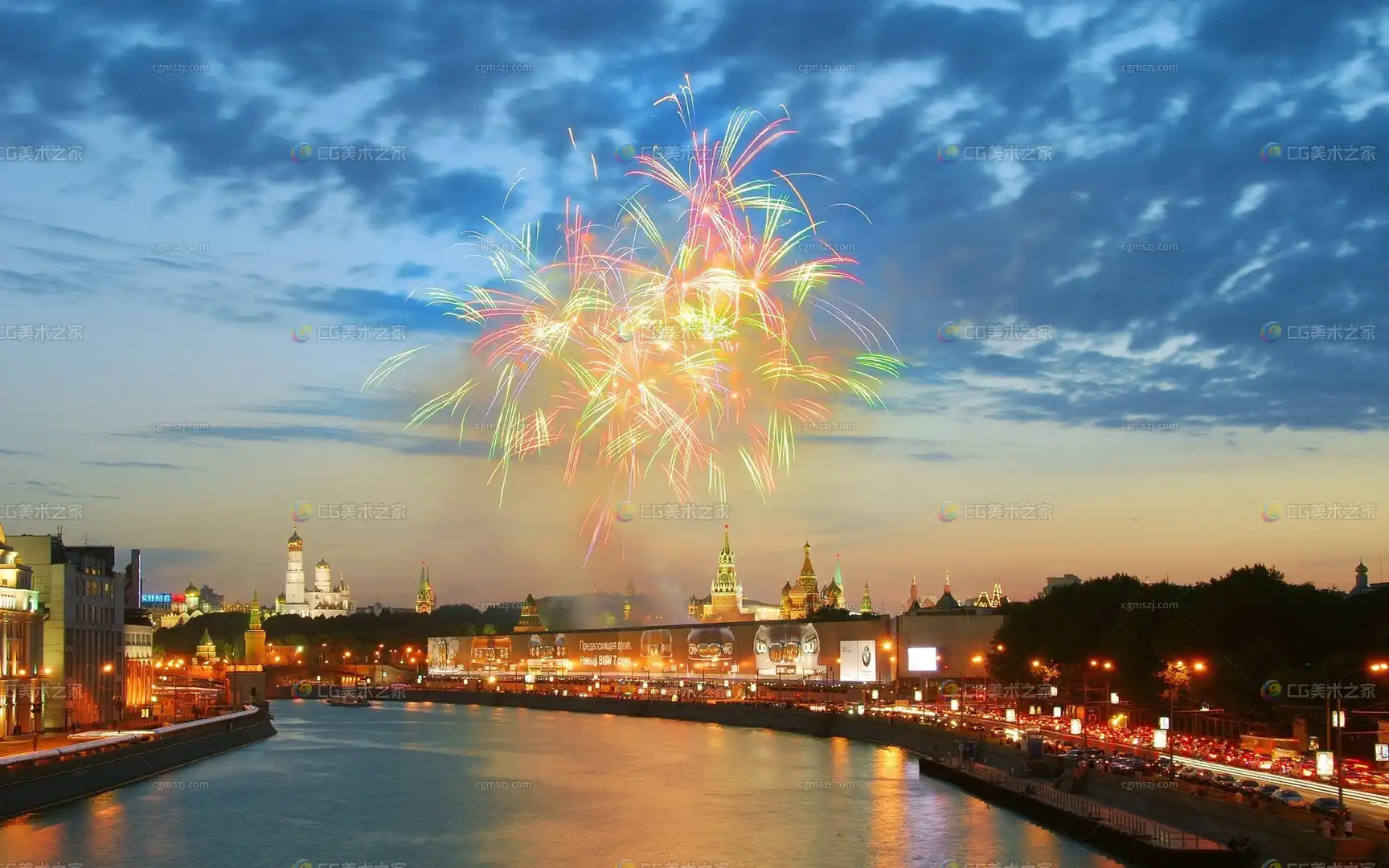 城市烟花夜景贴图