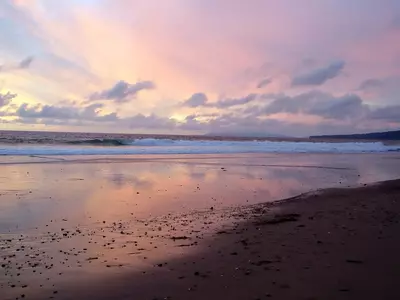 黄昏海滩粉紫天空景观贴图