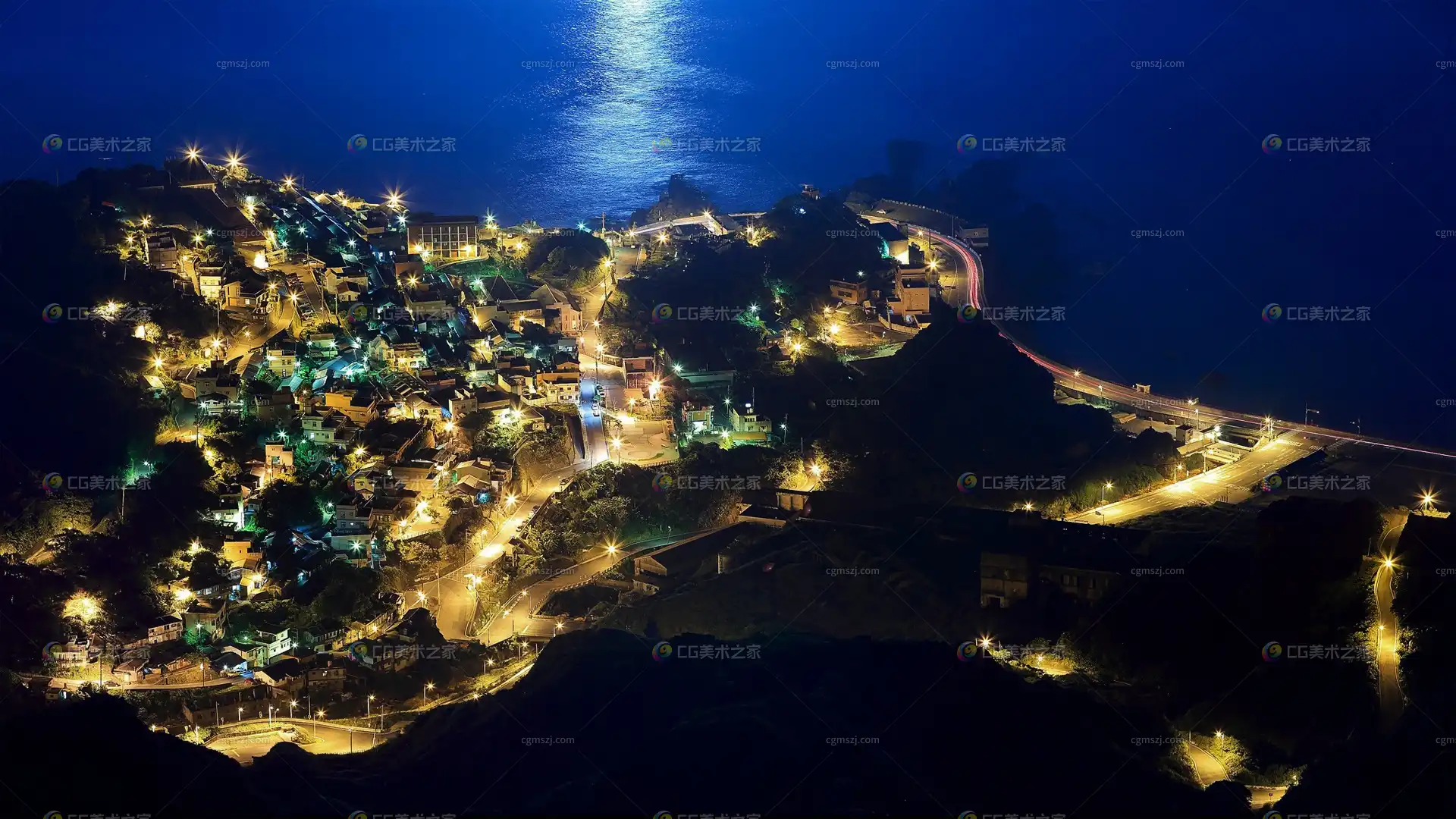 海滨小镇夜景贴图