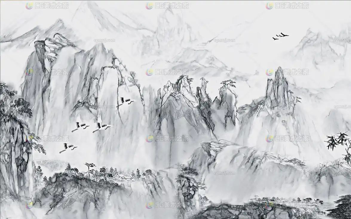 水墨山水纹理石材贴图