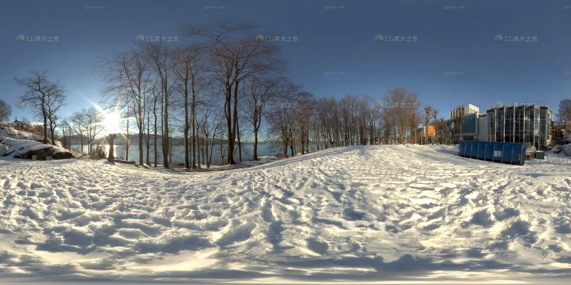 冬日晴朗湖泊雪景贴图